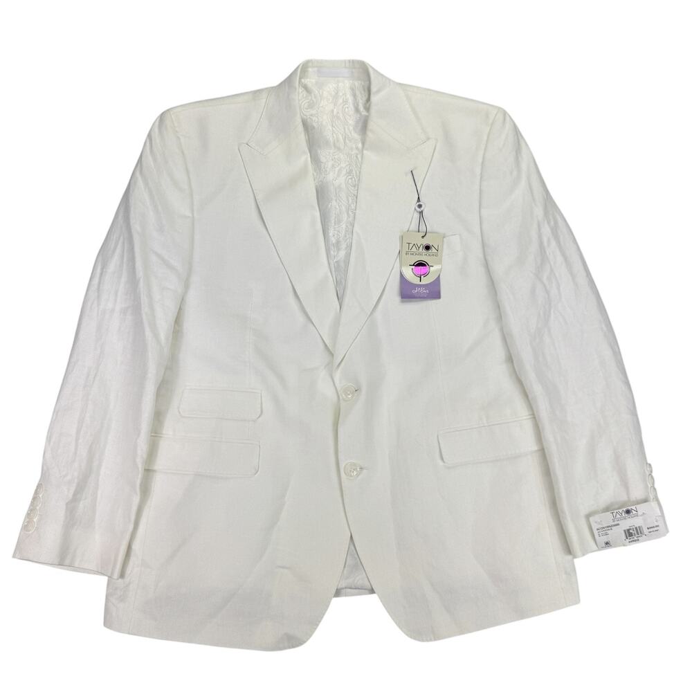 Tayion Mens Acontour Linen Cotton Herringbone Classic Fit Suit Jacket White 44R